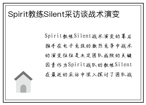 Spirit教练Silent采访谈战术演变