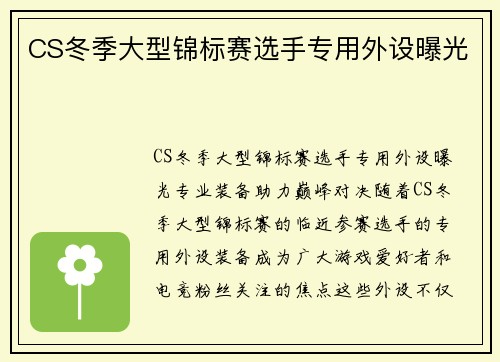 CS冬季大型锦标赛选手专用外设曝光